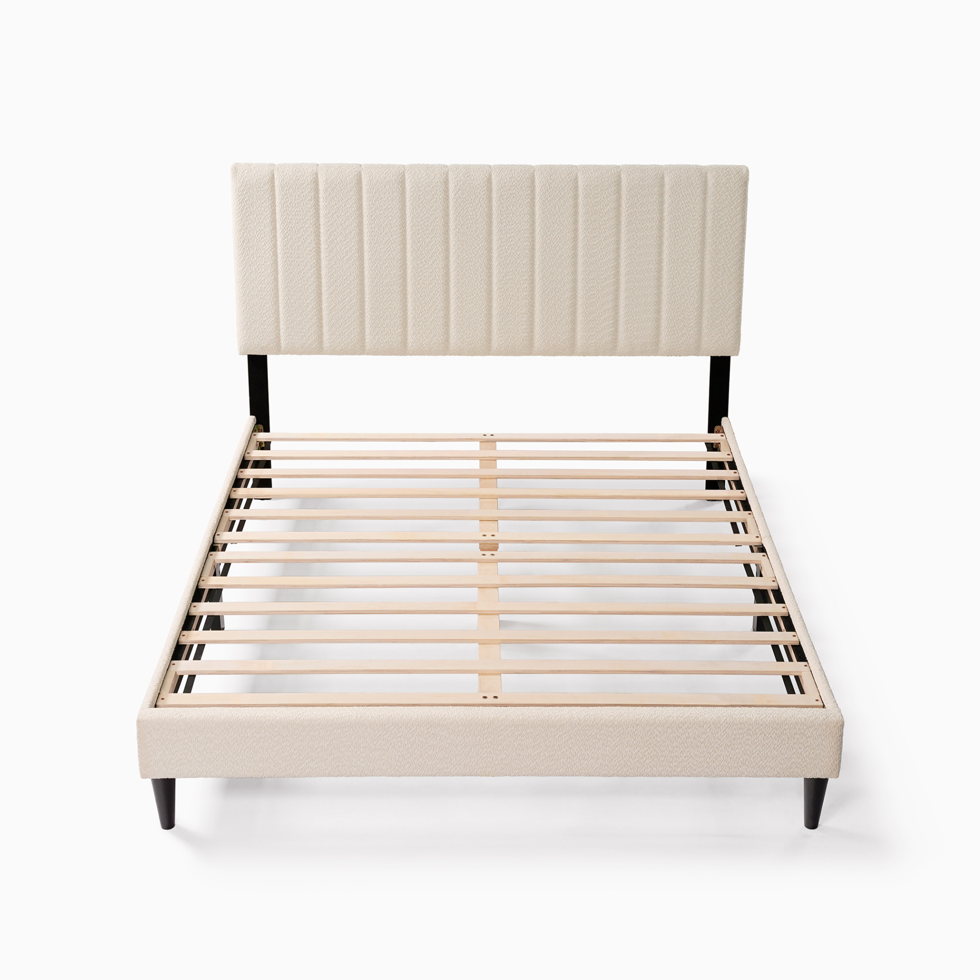 Queen Size Bed Frame, Upholstered Platform Bed Frame with with Tufted Headboard, Cream White