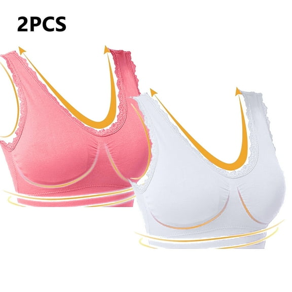 Lovskoo 2Pc Women's Sports Bra Lace Cami Bra Wireless Tank Top Bra Comfortable Everyday Bras For Women Leisure White