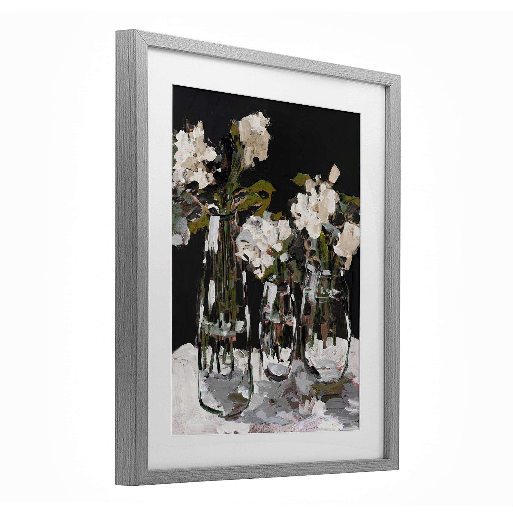 Stupell Industries Three Flower Vases on Black Gray Framed Print Under Glass, design by Jane Slivka