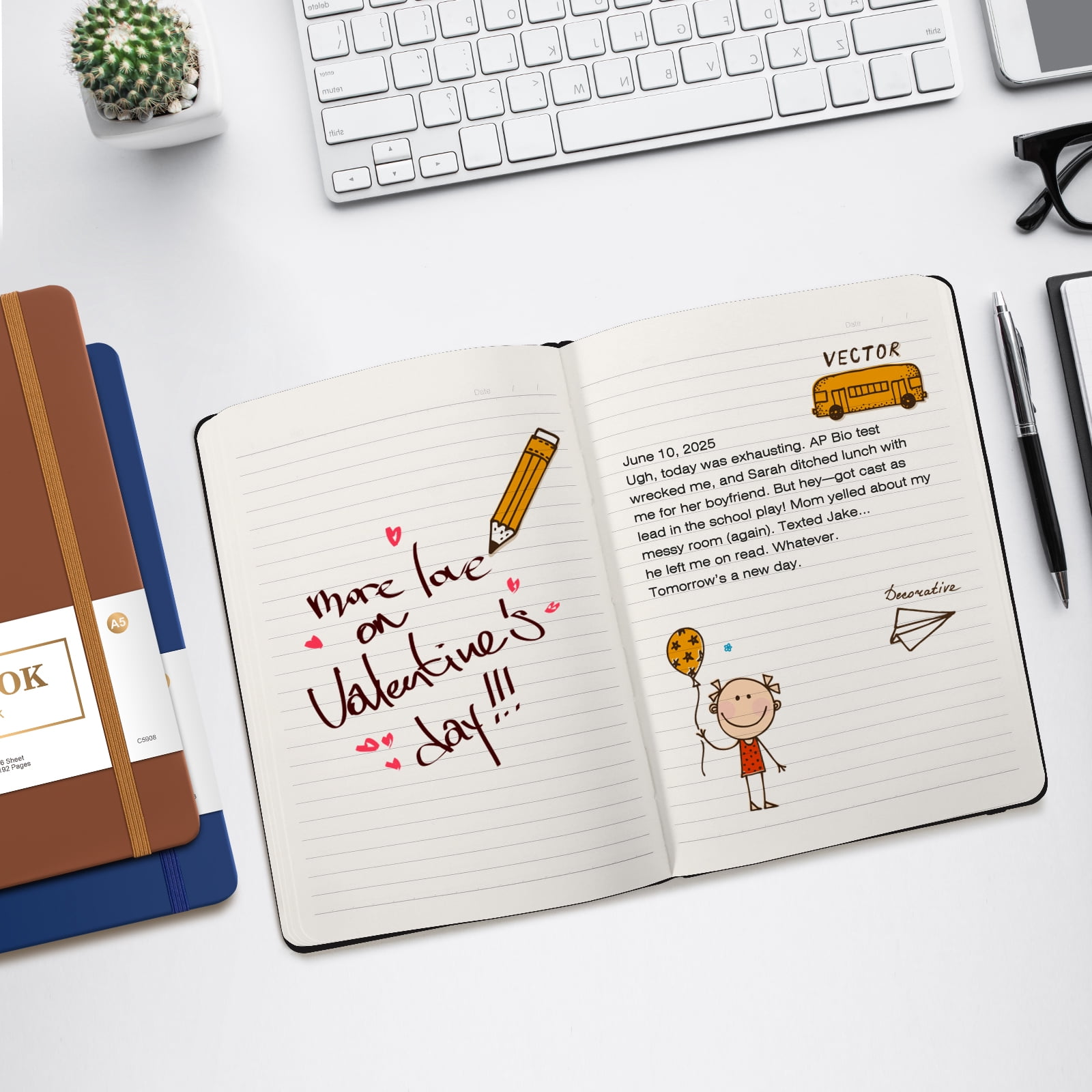 Vivin 3 Pack College Ruled Lined Journal Notebooks for Writing, 192 pages A5 Hardcover Leather Journals, Leather Notebook, Black, Navy, Brown