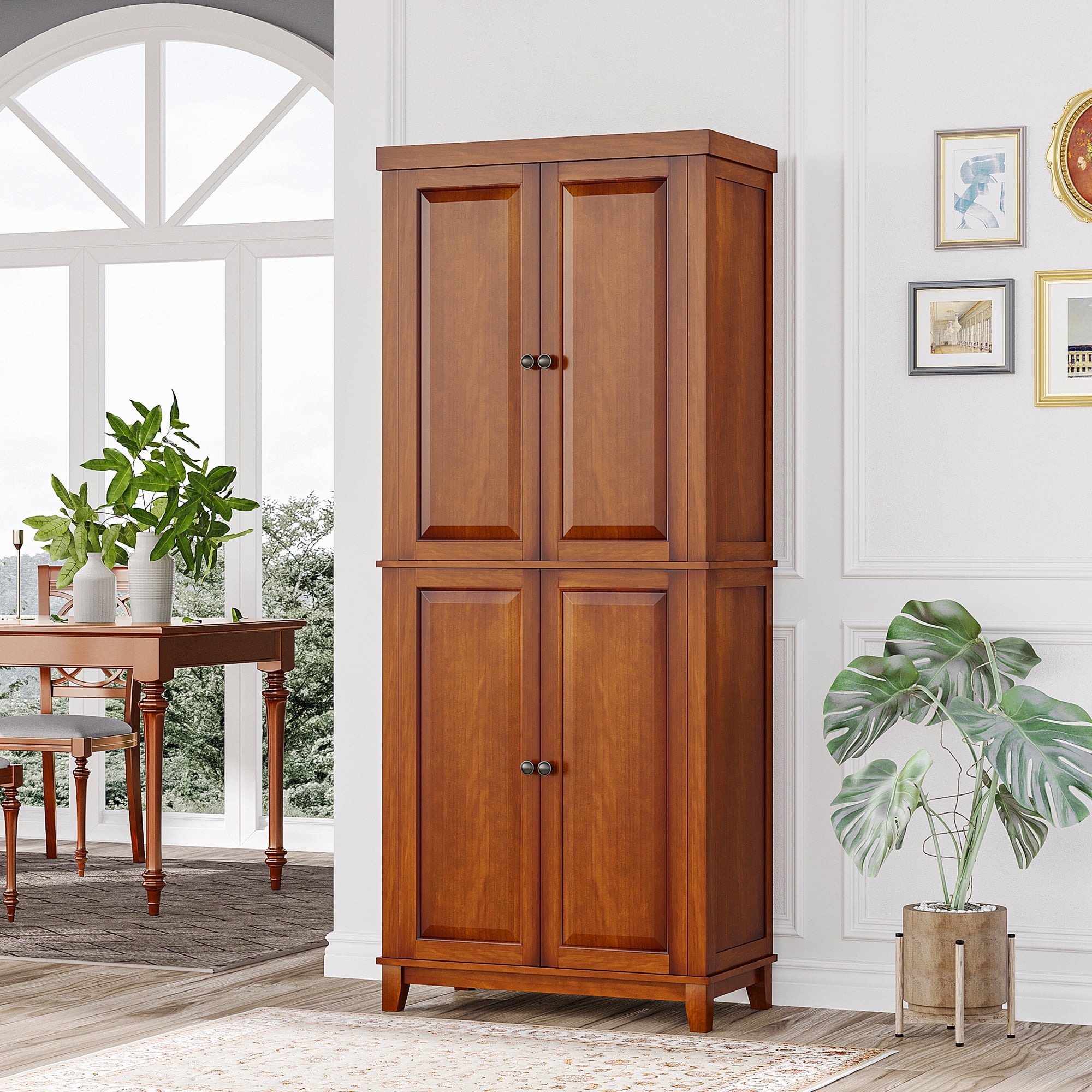 HOMCOM 72 Pinewood Large Kitchen Pantry Storage Cabinet, Freestanding  Cabinets with Doors and Shelf Adjustment, Dining Room Furniture, Natural