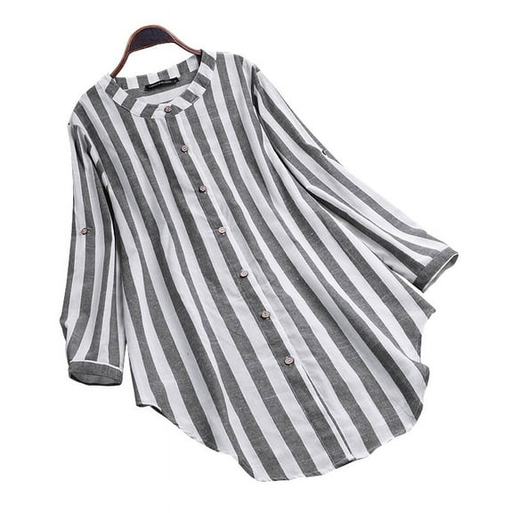 ZANZEA Women Long Sleeve Stripe Shirt Casual Tops Button Up Blouses