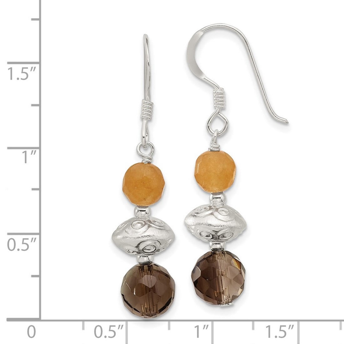 925 Sterling Silver Aventurine Smoky Quartz Shepherd Hook Earrings 42x9.25mm Wide Stud Earring for Women