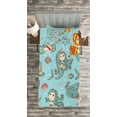 thumbnail image 3 of Ambesonne Cartoon Quilted Bedspread Set 2 Pcs, Marine Creatures Art, Twin Size, Teal Orange, 3 of 3