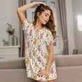 thumbnail image 3 of Naloa Yellow Pueple Rabbit Print Women Nightgowns,Womens Loungewear,Short Sleeve Sleepwear,Comfy Ladies Nightdress, 3 of 6