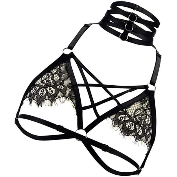 Womens Harness Bra Strappy Cage Women Bandage Lingerie Leather Body Harness  Deep V Halter Lingerie Lace Sexy Lingerie Naughty Bodysuit SM Toys 