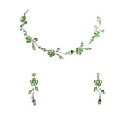 Faship Gorgeous Green Rhinestone Crystal Floral Necklace Earrings Set