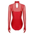 thumbnail image 2 of SiiRoh Women Rhythmic Gymnastic Dance Leotard Long Sleeve Mesh Cutout Figure Skating Bodysuits Tops Red XL, 2 of 7