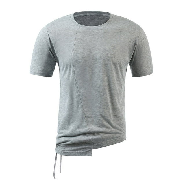 Bowake Workout Tops for Men Crewneck Short Sleeve Drawstring Summer Shirts Irregular Casual Sport Running Blouse Tees