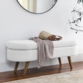 thumbnail image 3 of 43.5" Linen Storage Ottoman Bench for Bedroom,Upholstered Boucle Ottoman With Safety Hinge,End of Bed Bench with Rubber Wood Legs for Living Room Entryway,Ivory White, 3 of 9