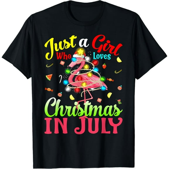 Just A Girl Who Loves Christmas In July Flamingo Girl T-Shirt Tops Tee