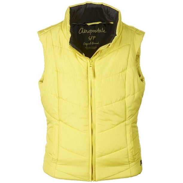 Aeropostale Womens Solid Chevron Zip Up Puffer Chaleco, Amarillo, Mediano Aeropostale Chaleco acolchado