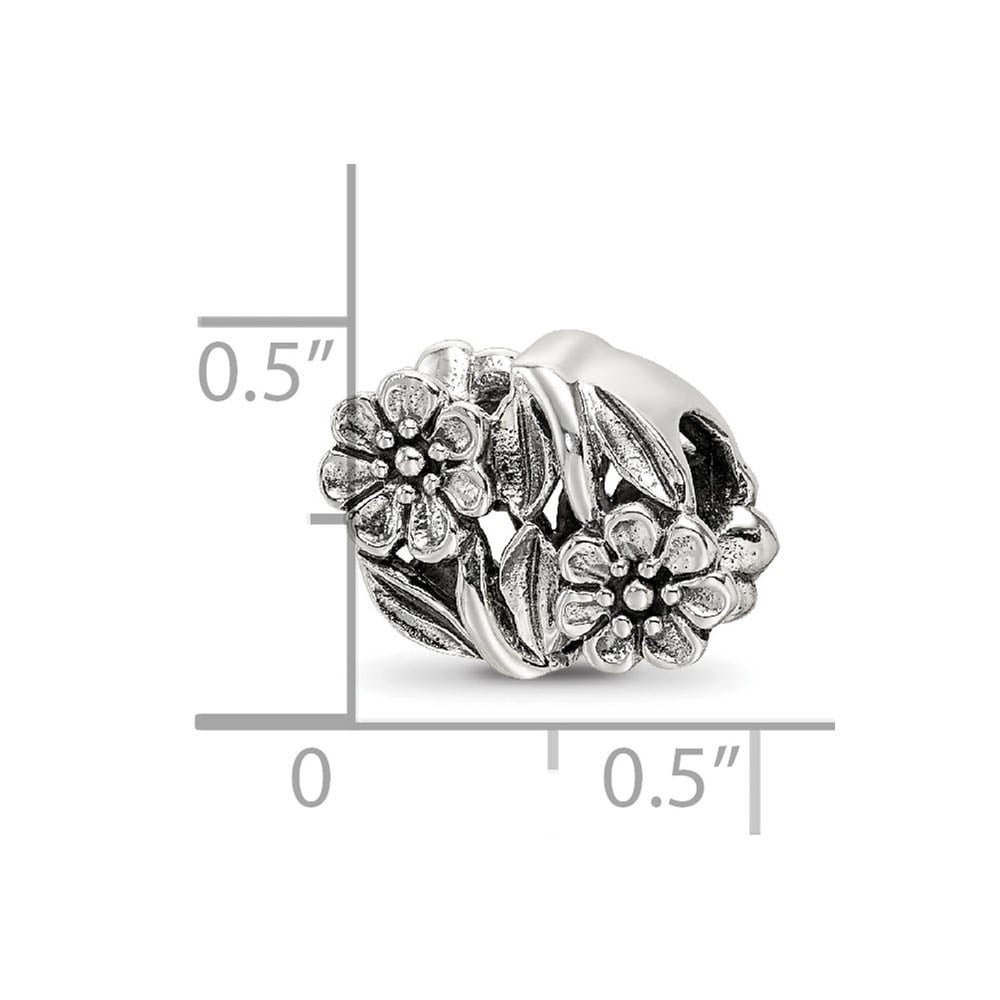 The Black Bow Sterling Silver Antiqued Double Flower Bead Charm