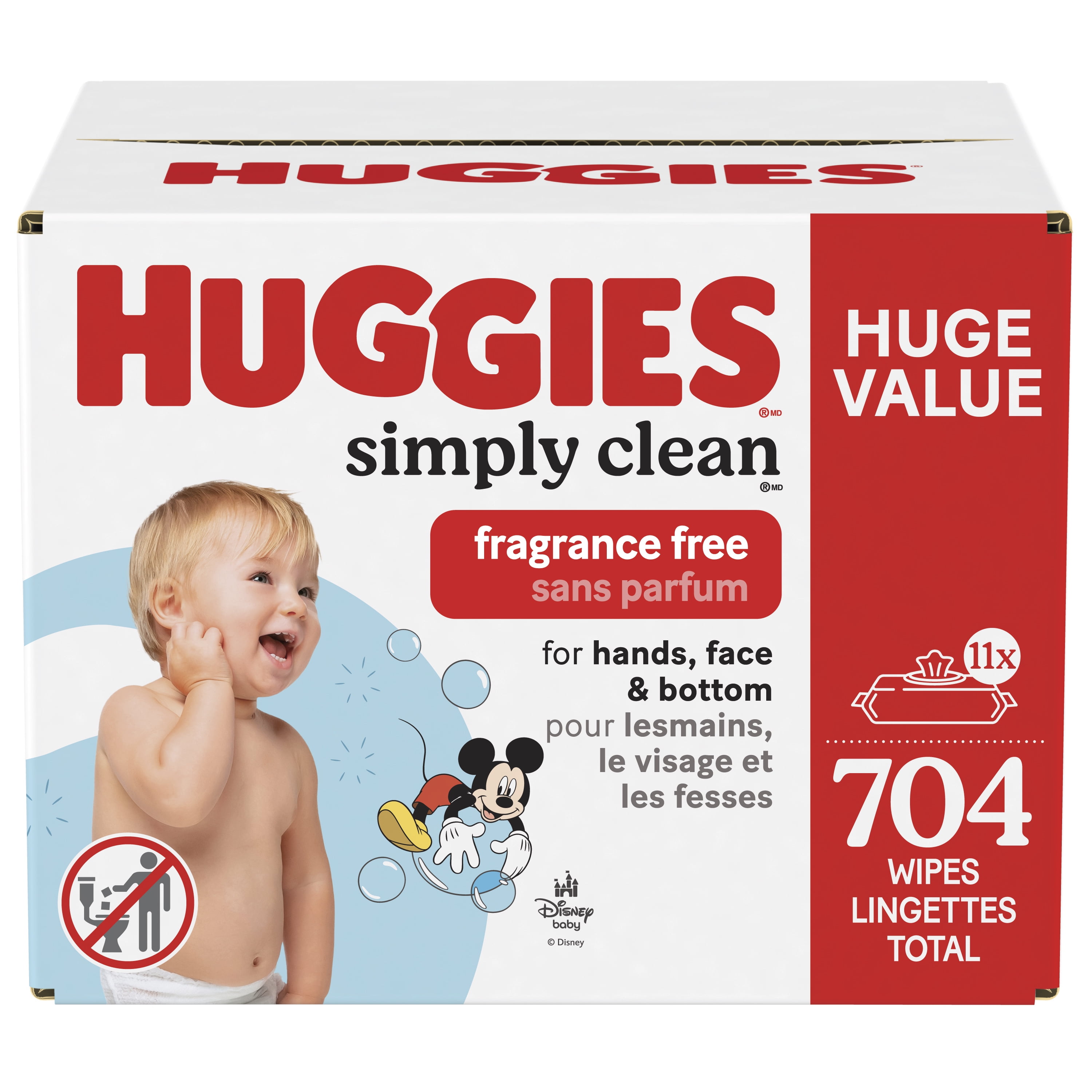 Huggies Simply Clean Baby Wipes UNSCENTED 11 Flip Lid Packs 704 Wipes
