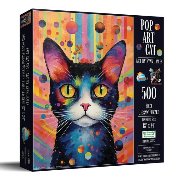 SUNSOUT INC - Pop Art Cat - 500 pc Jigsaw Puzzle by Artist: Ryan James - Finished Size 18" x 24" - MPN# 27057