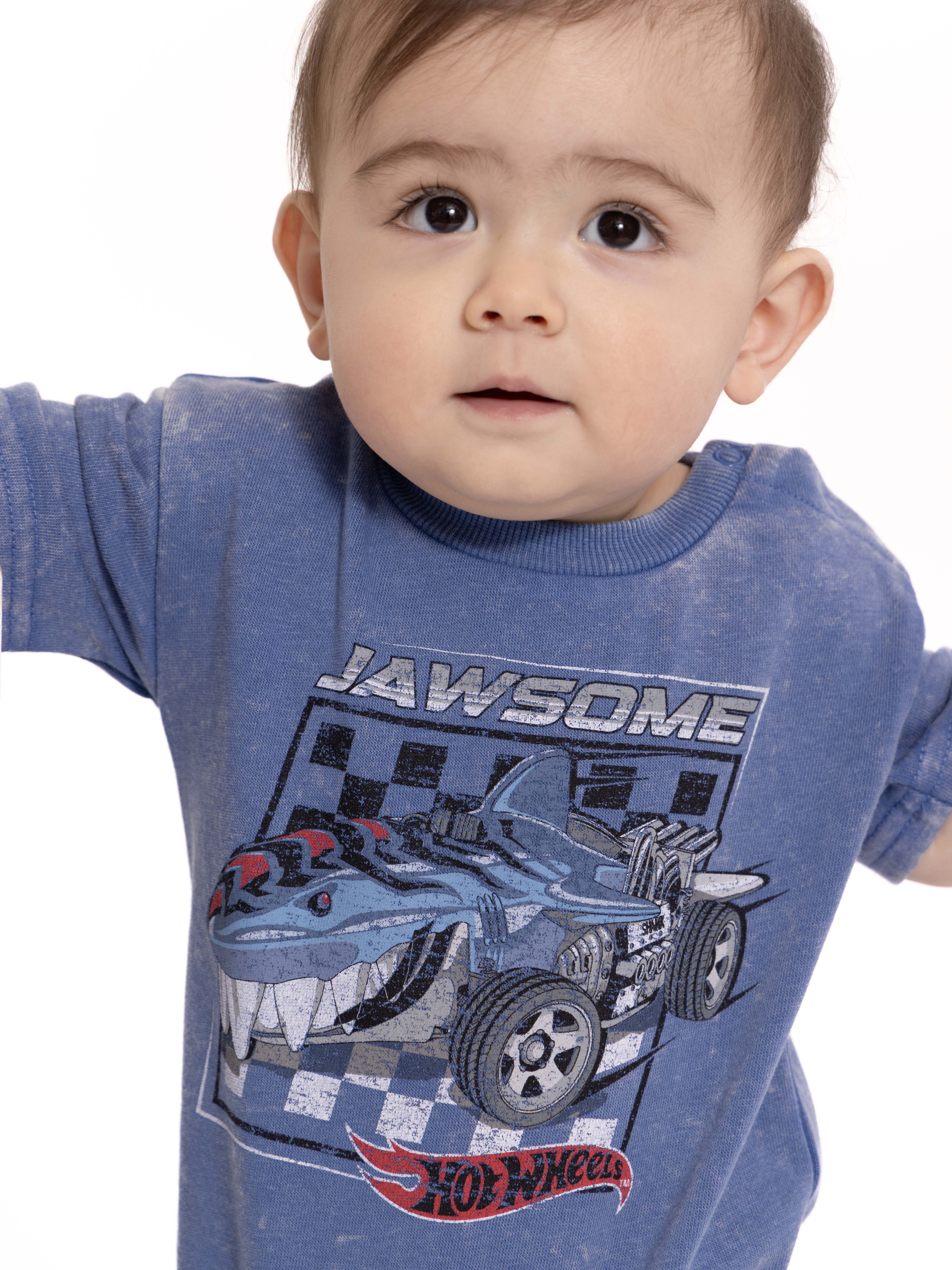 Hot Wheels Baby Boy Graphic Mineral Washed Romper , Sizes 0/3 Months -24 Months