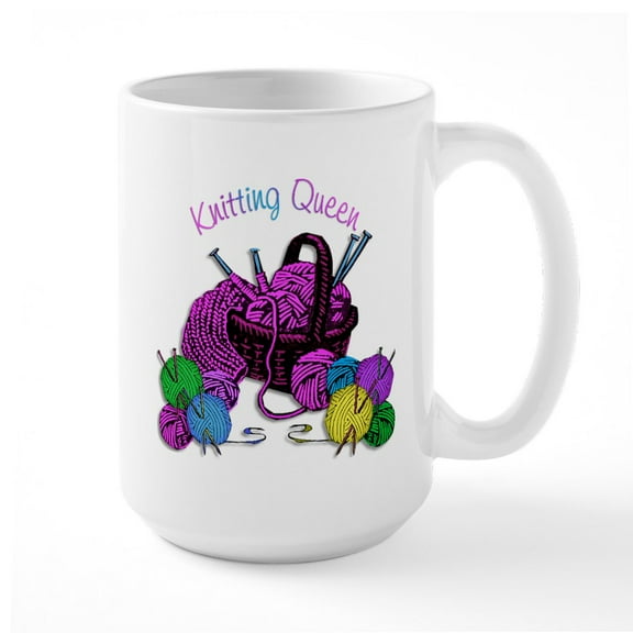 CafePress - Knitting Queen Large Mug - 15 oz Ceramic Large White Nolvety Mug
