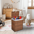 thumbnail image 2 of 100L Laundry Hamper with Lid PE Rattan Powder Coating Frame Clothes Hampers with Two Removable Bags, Wheels, Brown, 2 of 9