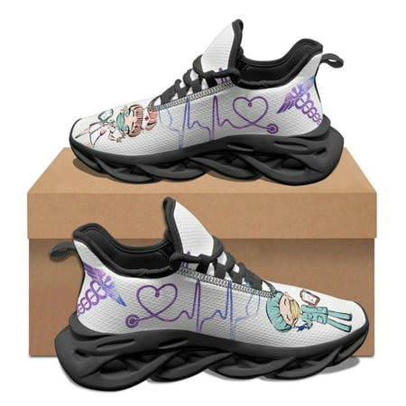 

2024 Doctor Nurse Shoes Lightweight Outdoor Platform Sneakers for Women ECG Pattern Casual Running Shoes Chaussure