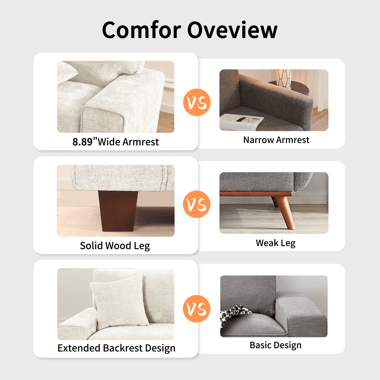 88.58" Modern Sofas Couches for Living Room with Removable Sofa Cushion and Detachable Sofa Cover, Solid Wood Frame ,Easy to Install (Beige)