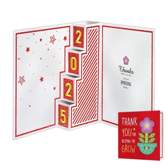 WaaHome Thank You Teacher Card - 3D Pop Up Flower Teacher Appreciation Gift with Envelope Golden Foil Design Thank You for Helping Me Grow Card for Her Him Women Men from Students Kids