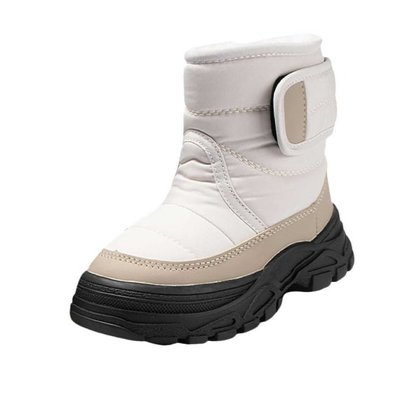 Splozh Winter Boots for Toddlers and Kids Warm and Fleece Mid Calf Boots for Children with Zippers Thick Soles Round Toes for Outdoor Boots Beige,4-4.5 Years