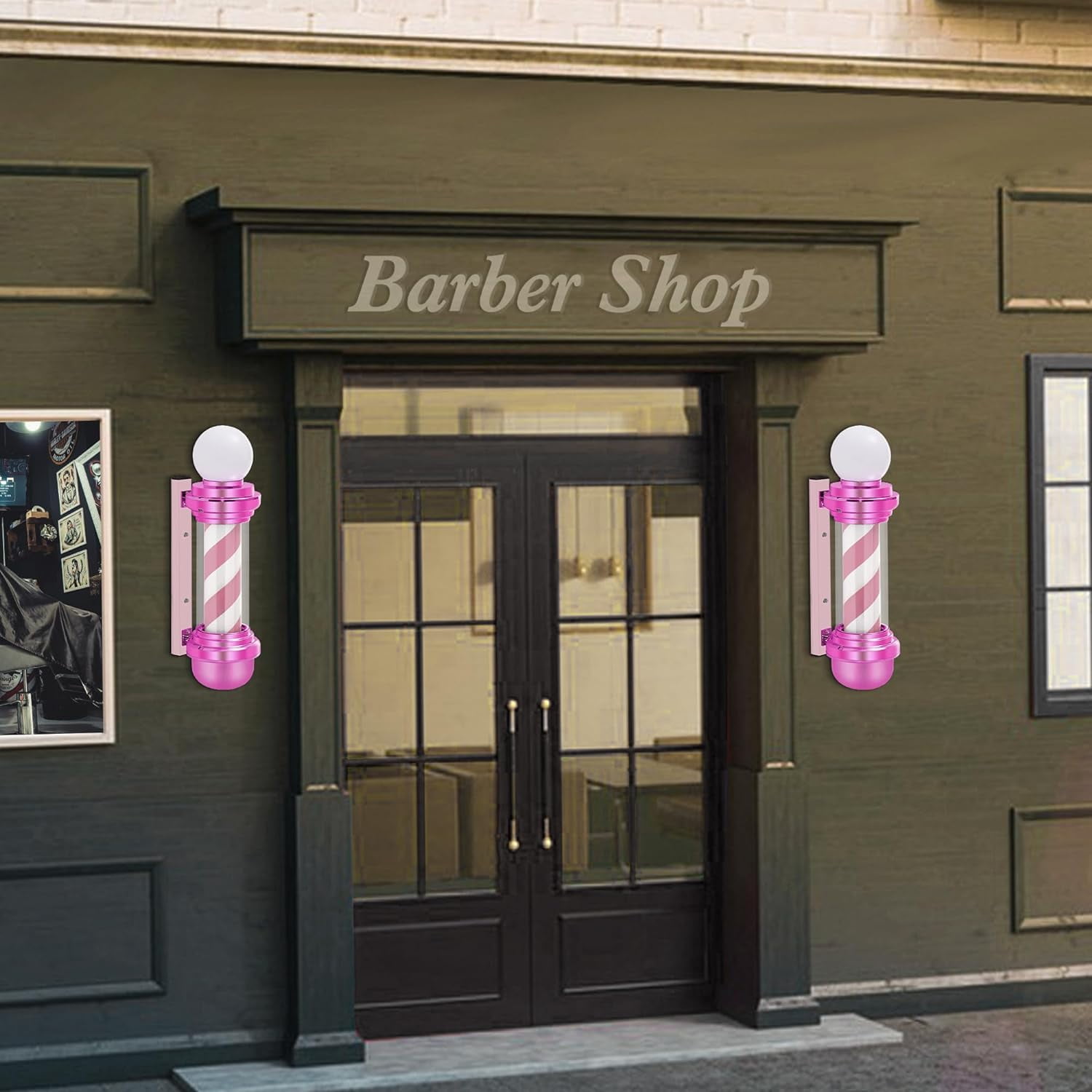 BarberPub Barber Pole with LED, Salon Spa Stripes Rotating Lamp, Barbershop Open Sign L018
