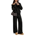 thumbnail image 3 of VV AVEORS Casual Fall Winter Two Piece Sets For Women 2026 V Neck Sweatshirt Loose Wide Leg Pants Tracksuit Knit Outfits Black M, 3 of 6