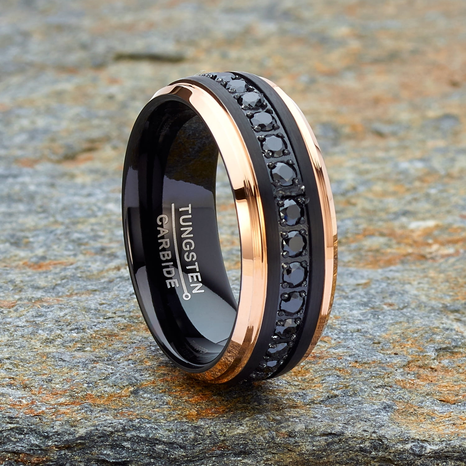 Black Diamond Wedding Ring,Tungsten Carbide Wedding Ring,Anniversary Ring,Black Diamond good Ring,18k Rose Gold Ring,Engagement Ring,Comfort Fit