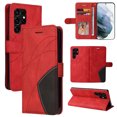 thumbnail image 1 of Compatible Samsung Galaxy S22 ULTRA Case, Leather Wallet Case Stand View Magnetic Clasp Book Flip Folio Phone Cover - Red, 1 of 5