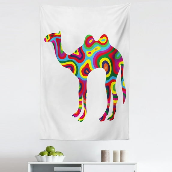 Trippy Tapestry, Colorful Featured Camel Abstract Trippy Shapes and Bands Illustration, Fabric Wall Hanging Decor for Bedroom Living Room Dorm, 5 Sizes, Multicolor, by Ambesonne