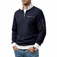 thumbnail image 3 of Jessboyy Mens Sweatshirts no Hood Long Sleeve Quarter Zip Pullover Work Casual Golf Waffle Knit Pullover Shirts Collared Sweatshirt Fall Winter Navy,L, 3 of 6