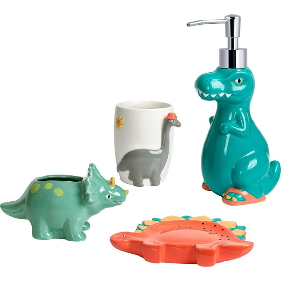 Allure Home Creation Dinosaur 4-Piece Ceramic Bathroom Accessory Set