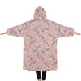 thumbnail image 2 of Oversized Wearable Blanket Hoodie,Pink Cartoon Winged Unicorn Floral Pattern Sherpa Blanket Hoodie with Super Pockets,Super Warm Fuzzy Pullover for Women & Men, 2 of 6