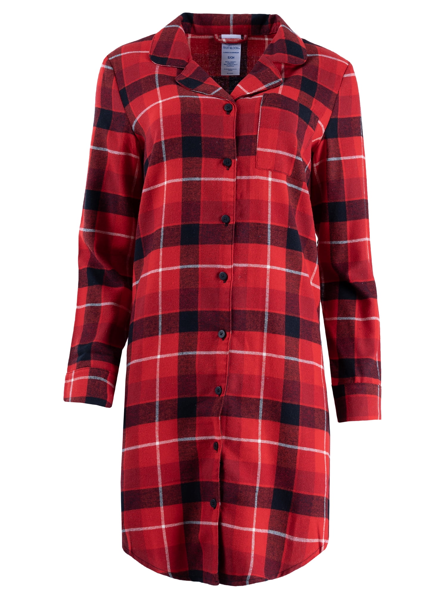 Fruit of the Loom Women's Beyond Soft Long Sleeve Button Down Flannel Sleepshirt, Sizes S-4X