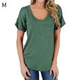 thumbnail image 1 of Camiseta de mujer con cuello en V, manga corta, bolsillo, blusa, top casual de verano, verde oscuro, M sidaley AP001345-22, 1 of 4