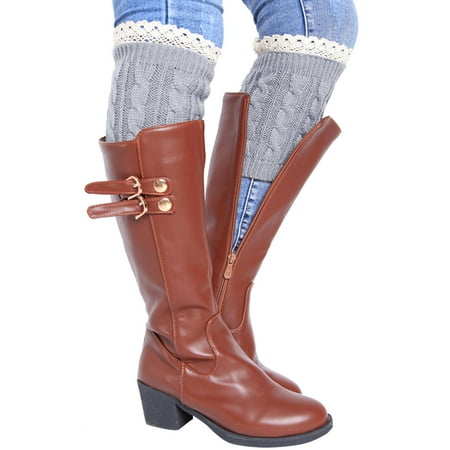 

ZRBYWB Women Socks Casual Autumn And Winter Half Solid Color Texture Knitted Multicolor Lace Decorative Socks