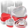 thumbnail image 1 of moldes para pasteles de corazón de aluminio con tapas, tazas desechables para hornear de corazón, 1 of 4