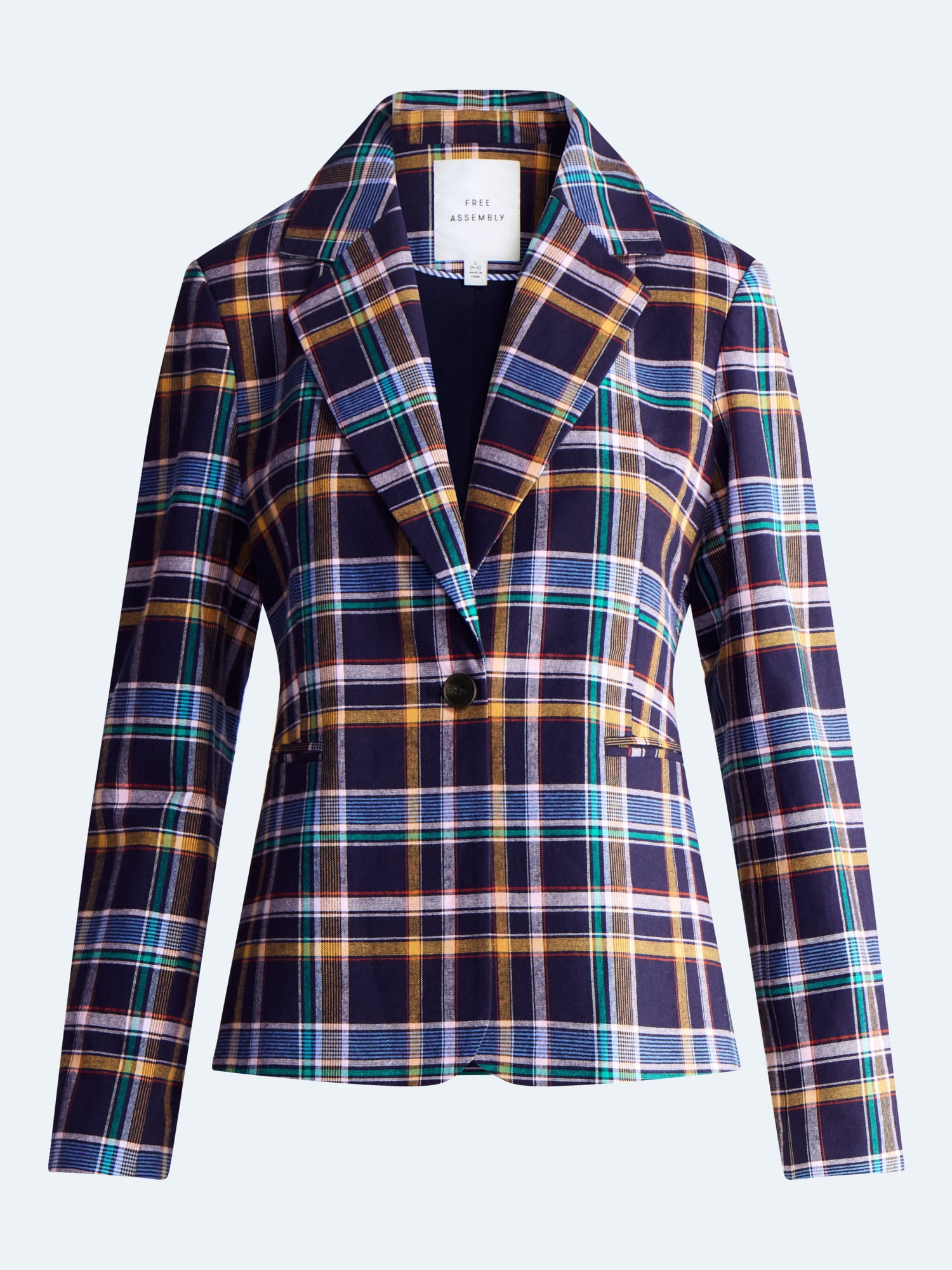 Free Assembly Women's and Women's Plus The Belmont Plaid Single Breasted Blazer, Sizes XS-4X