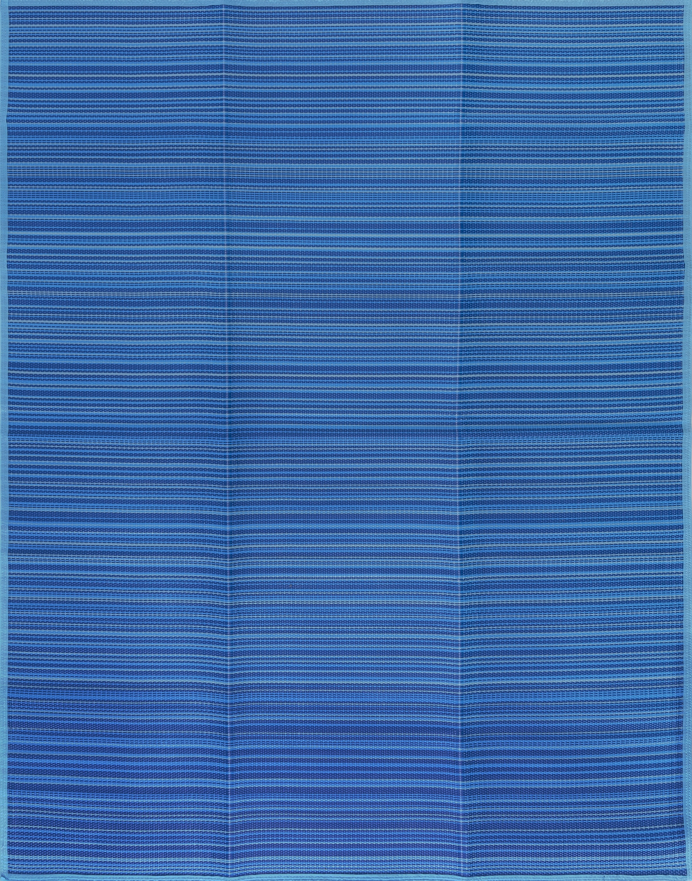Luna Contemporary Stripe Blue and Aqua Polypropylene Reversible Plastic Straw Outdoor Area Rug, 4' x 5'11'' Rectangle