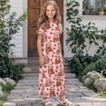 thumbnail image 3 of Uourmeti Girls Summer Dress Pink Sloth Strawberry Print Short Sleeve Round Neck Flowy Tiered Casual Long Maxi Dress with Pockets, Size 7-8 Years, 3 of 7