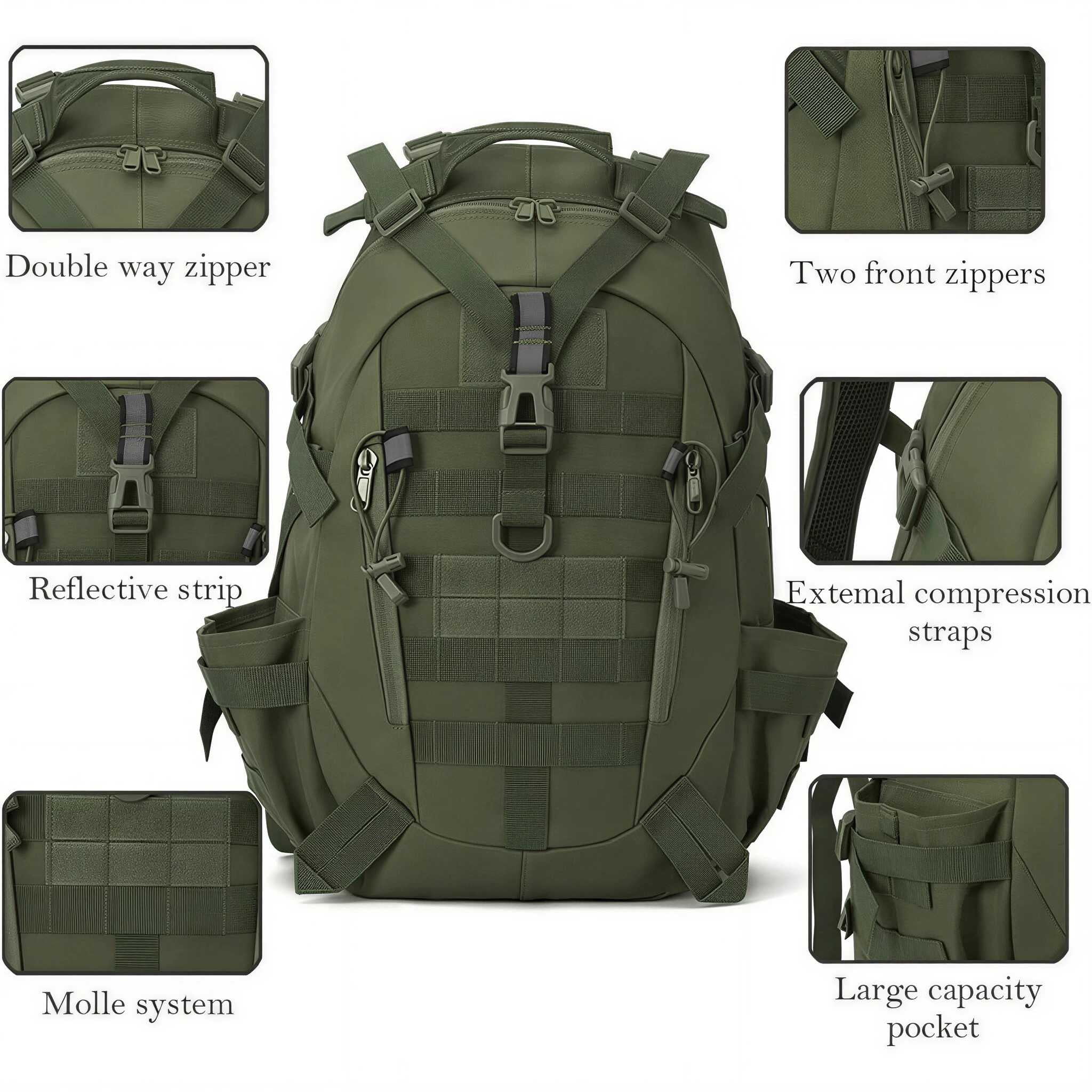 QT&QY 35L Molle Hiking Daypack Water Resistant Outdoor Camping Travel Work Backpack for Men Women