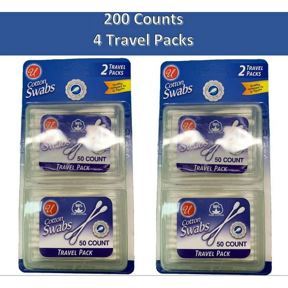 Cotton Swabs, for Beaty, Hygiene, First Aid, Travel Pack 200 Counts 4 Packs Perfect for Traveling