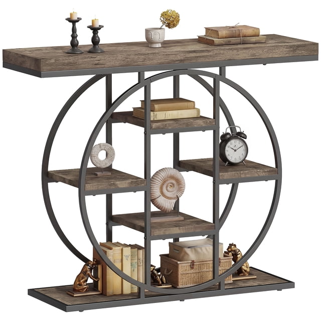 HOMCOM Table d'Entrée 39,4 Pouces avec Étagères de Rangement, Table Console Industrielle