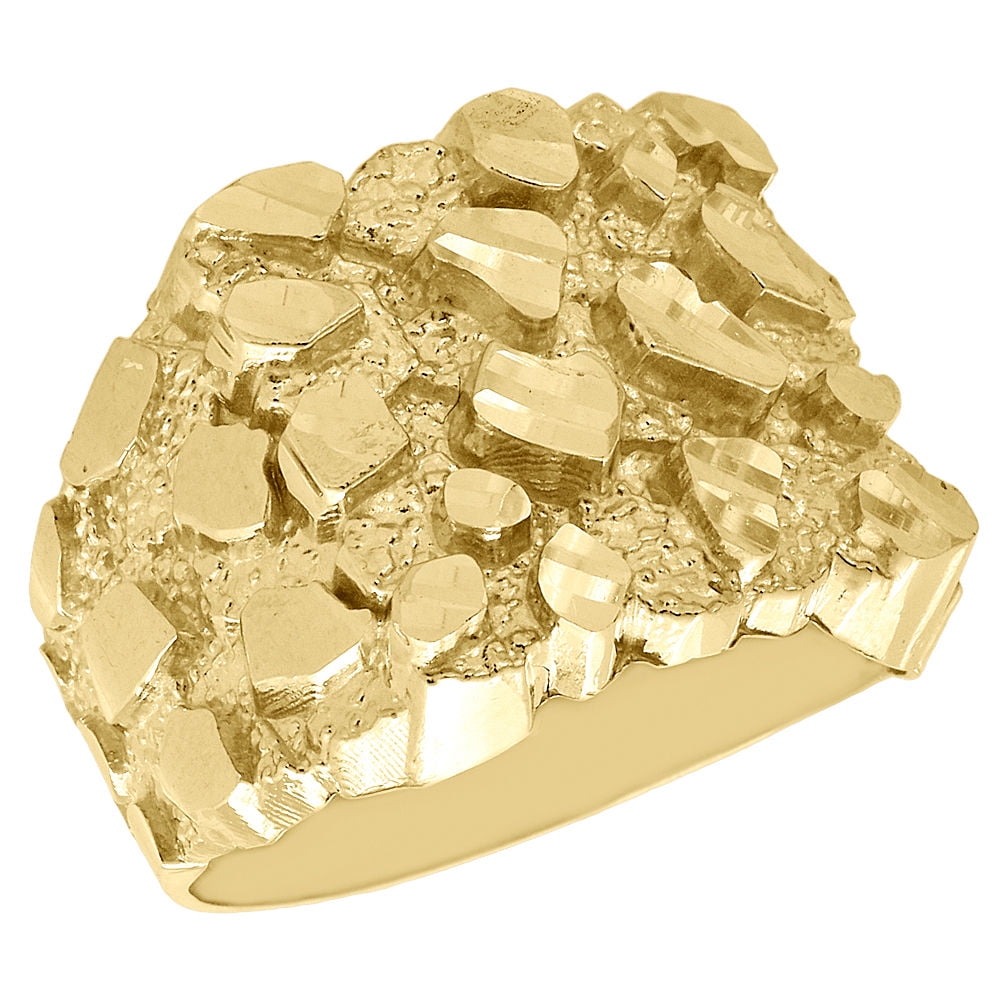 Real 10K Yellow Gold Men's Nugget Style Pinky Ring Custom Fancy Band 17