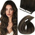 thumbnail image 1 of Sunny Hair Tape in Hair Extensions Human Hair Invisible Tape in Extensions 20Pcs Straight Remy Real Human Hair Extensions for Women Dark Brown Balayage Chestnut Brown 14inch, 1 of 9