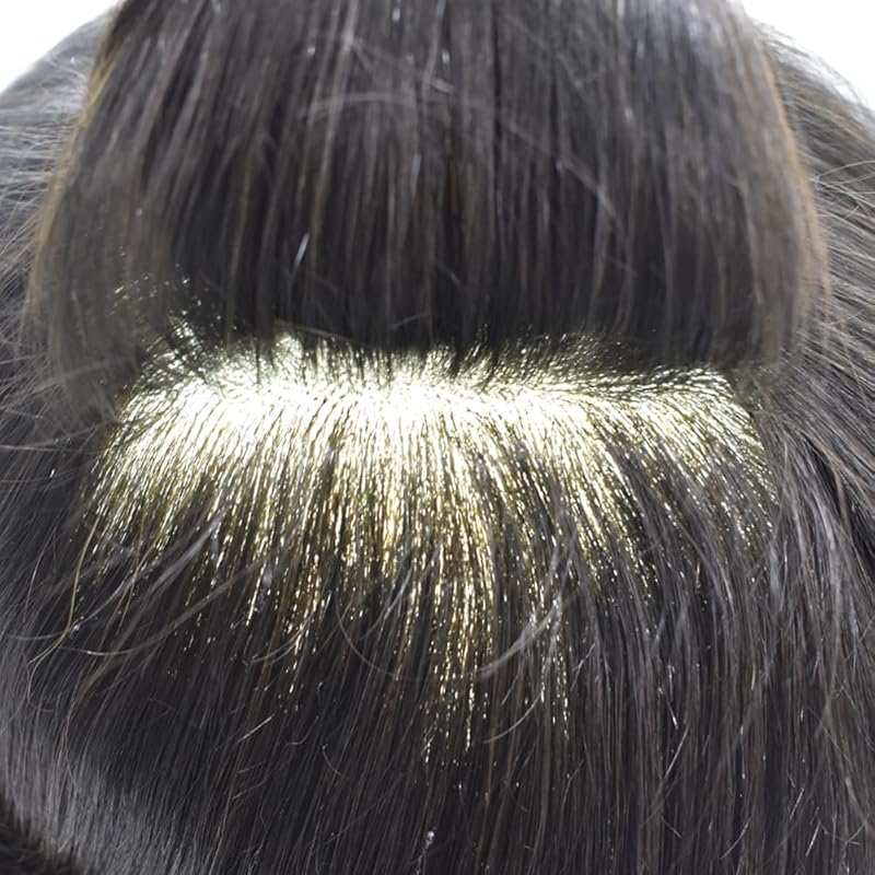 Toupee for Men Hairpiece Replacement System Male Prosthesis Full Poly Thin Soft Human Hair Piece 8X10 Injected PU Durable Skin Mens Wig #1B off Black