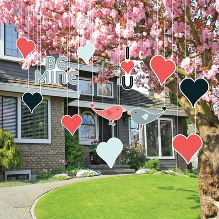 Valentine's Day Hanging Yard Decorations - Valentine's Day Love Birds Outdoor Hanging Ornaments Corrugated Plastic 24 Pcs