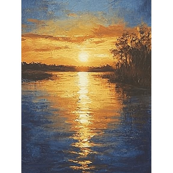 Sunset Over Water Decorative Painting/Canvas Art， Ideal for Living Room， Bedroom， Dining Room， Office， Study， Hallway， Kitchen， and Lakeside Cottage Decor. Landscape Reflection Art.