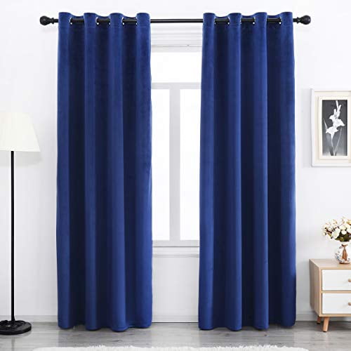 Spxtex Navy Blue Velvet Blackout Curtains 96 Inches Long Super Soft Grommet Thermal Insulated Window Treatment For Bedroom Light Blocking Curtain Panels Set Of 2 Com Spxtex Navy Blue Velvet Blackout, Blackout Curtains 96 Inches Long